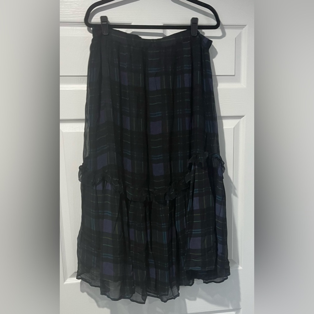 Sundance Black & Blue Plaid Maxi Skirt,Sheer plaid upper layer,Solid under plaid
